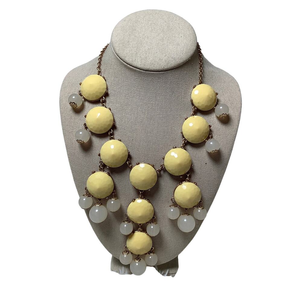 J.Crew Gold Tone Yellow White Chunky Bib Bubble Statement Necklace Retro C32-46